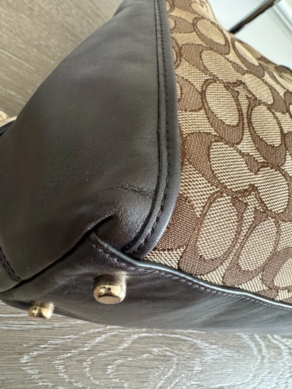 Coach Brown Signature Canvas Shoulder Bag with Dark Brown Trim - Picture 13 of 16